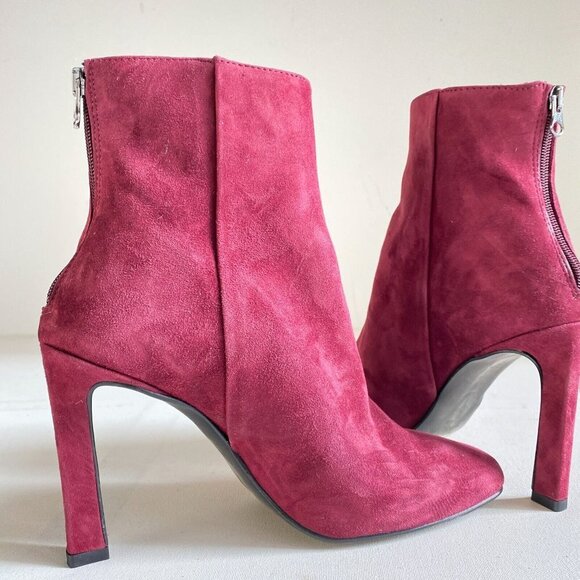 L'Intervalle Burgundy Suede Leather Back Zip Booties 40 - Picture 6 of 8